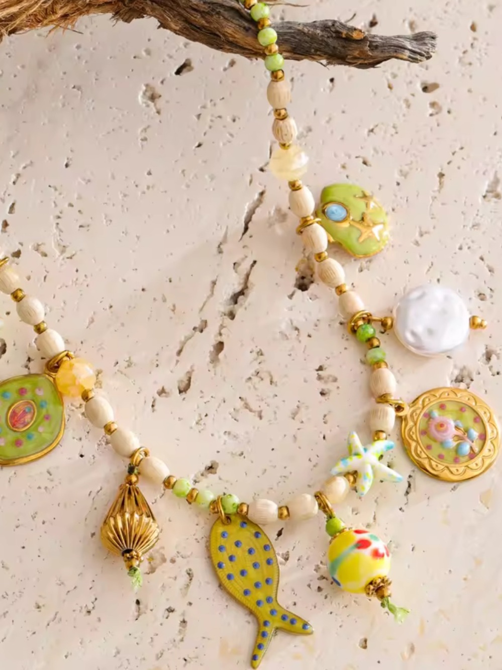 Beachy Green Fish Gold Charm Necklace - Picture 9 of 12